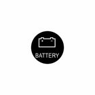 Black circular icon showing battery outline and "BATTERY" label, denoting battery component for the Bluewater actuator.