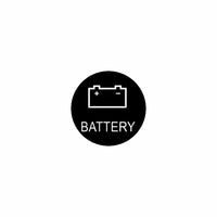 Black circular icon showing battery outline and "BATTERY" label, denoting battery component for the Bluewater actuator.