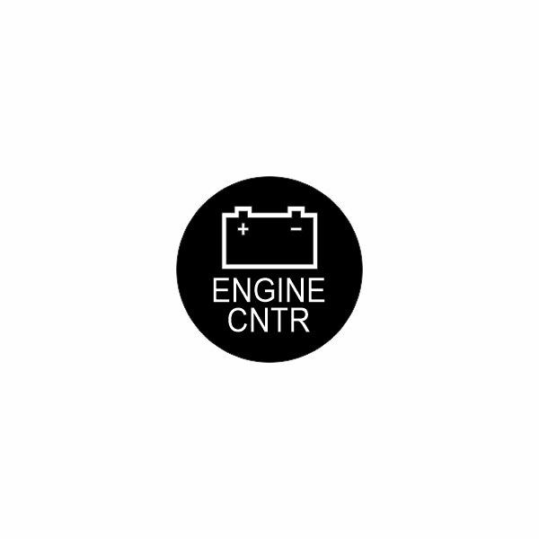22mm actuator front label detail: black round cap with battery icon and "ENGINE CNTR" text