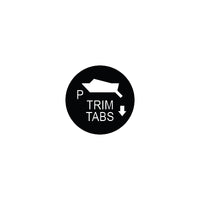 Control face for port-down trim tab actuator: black round button with boat icon, 'P', 'TRIM TABS' and down arrow