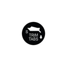 Starboard trim-tab control decal: black circular label with boat silhouette, 'S', 'TRIM TABS' and down arrow.