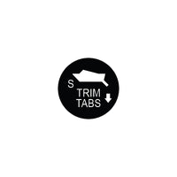 Starboard trim-tab control decal: black circular label with boat silhouette, 'S', 'TRIM TABS' and down arrow.