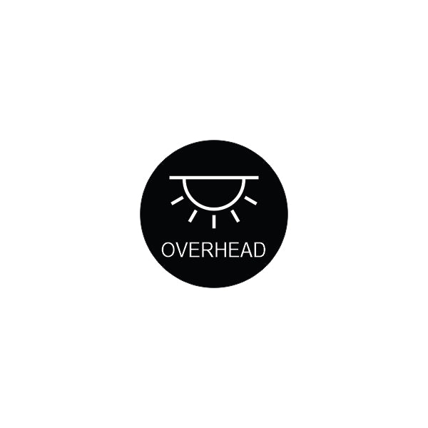 22mm Overhead Lights Actuator shown as a circular black icon with an overhead lamp symbol and "OVERHEAD" label