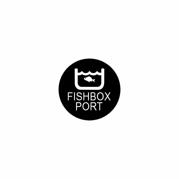 Bluewater Fishbox Port emblem, black circular logo with fish-in-tank icon and "FISHBOX PORT" text