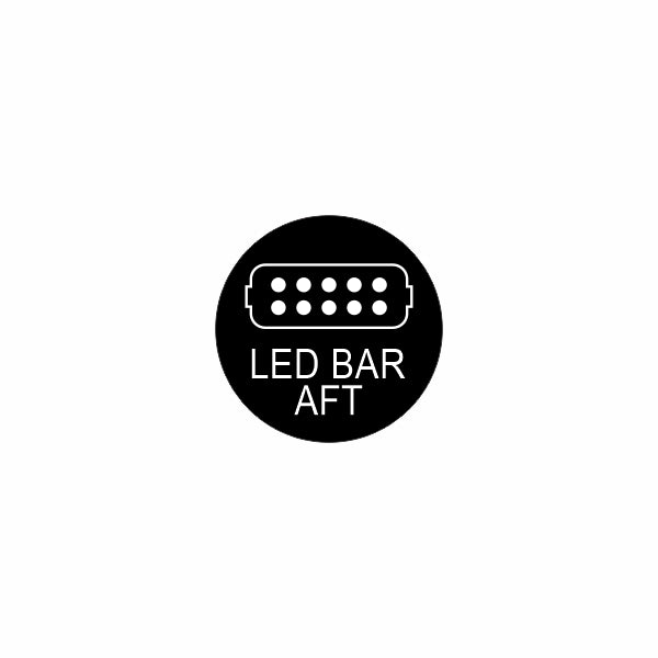 Circular icon showing aft LED bar face with two rows of LEDs (ten dots) and "LED BAR AFT" label