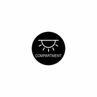Black circular icon showing white semicircular symbol with radiating lines and the word COMPARTMENT