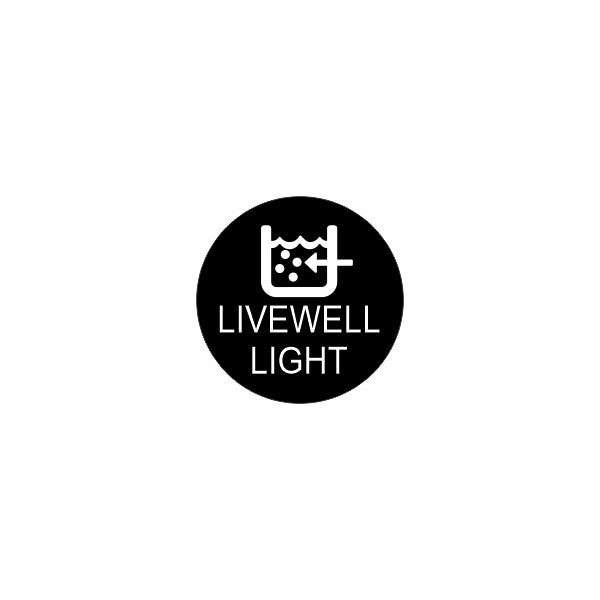 Circular black badge showing a livewell tank icon with bubbles and the words "LIVEWELL LIGHT".