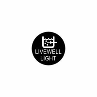 Circular black badge showing a livewell tank icon with bubbles and the words "LIVEWELL LIGHT".