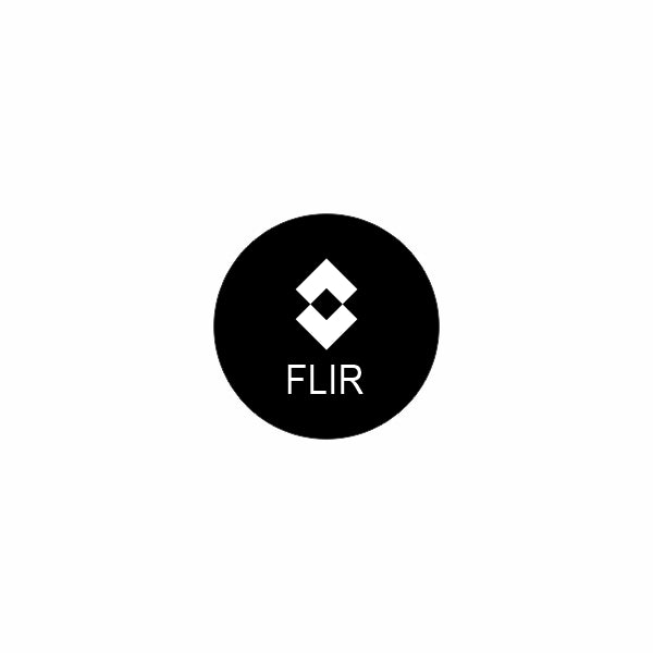 FLIR logo displayed on a black circular badge, centered on a plain white background