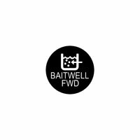 Circular black badge showing a white baitwell icon and the text "BAITWELL FWD" centered