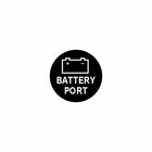 Circular black label/icon showing a battery outline with plus/minus terminals and "BATTERY PORT" text