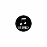 Feature icon showing stereo capability: black circle with a white musical note and "STEREO" label