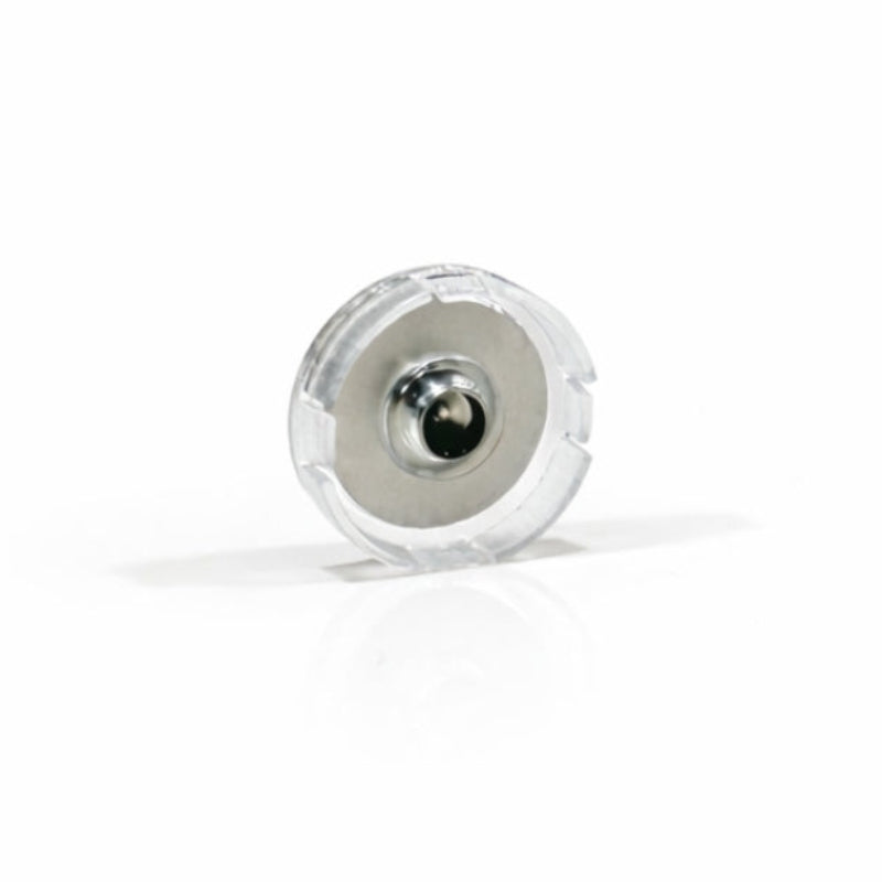 Rear view of 22mm stainless actuator showing central female connector and notched clear bezel