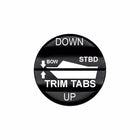 Bluewater laser-etched STBD trim tabs actuator button labeled TRIM TABS with UP/DOWN