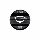 Bluewater bilge FWD/AFT actuator with black button and white laser-etched labels FWD and AFT