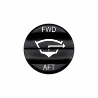 Bluewater bilge FWD/AFT actuator with black button and white laser-etched labels FWD and AFT