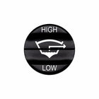 Bluewater bilge HIGH/LOW actuator with black laser-etched button labeled HIGH, LOW and bilge icon