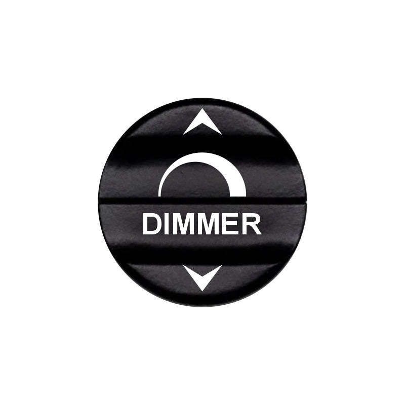 Bluewater dimmer actuator with white laser-etched DIMMER label and up/down arrows