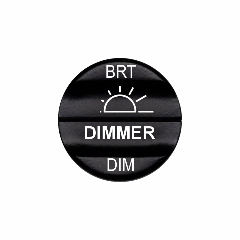 Bluewater dimmer actuator labeled BRT / DIM with white laser-etched sun icon