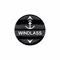 Bluewater Windlass 2N1 actuator button, black laser-etched anchor and WINDLASS label