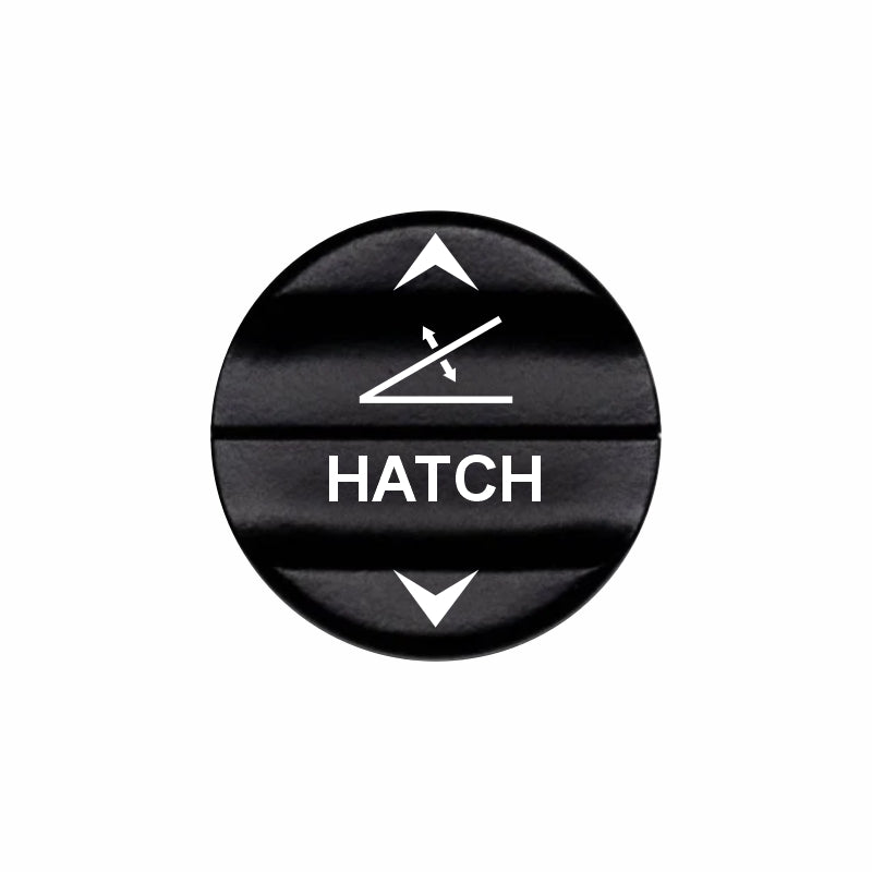 Bluewater Hatch actuator with black laser-etched HATCH label and up/down arrows