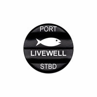 Bluewater laser-etched round actuator labeled PORT, LIVEWELL, STBD with fish icon