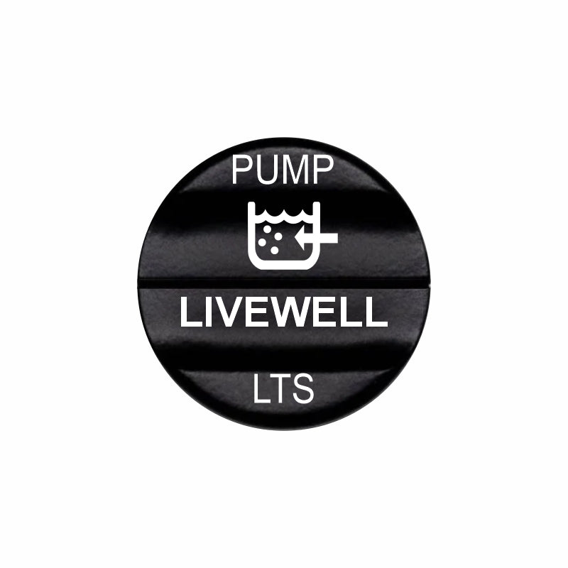 Bluewater Livewell PUMP/LTS actuator with laser-etched LIVEWELL label and pump icon