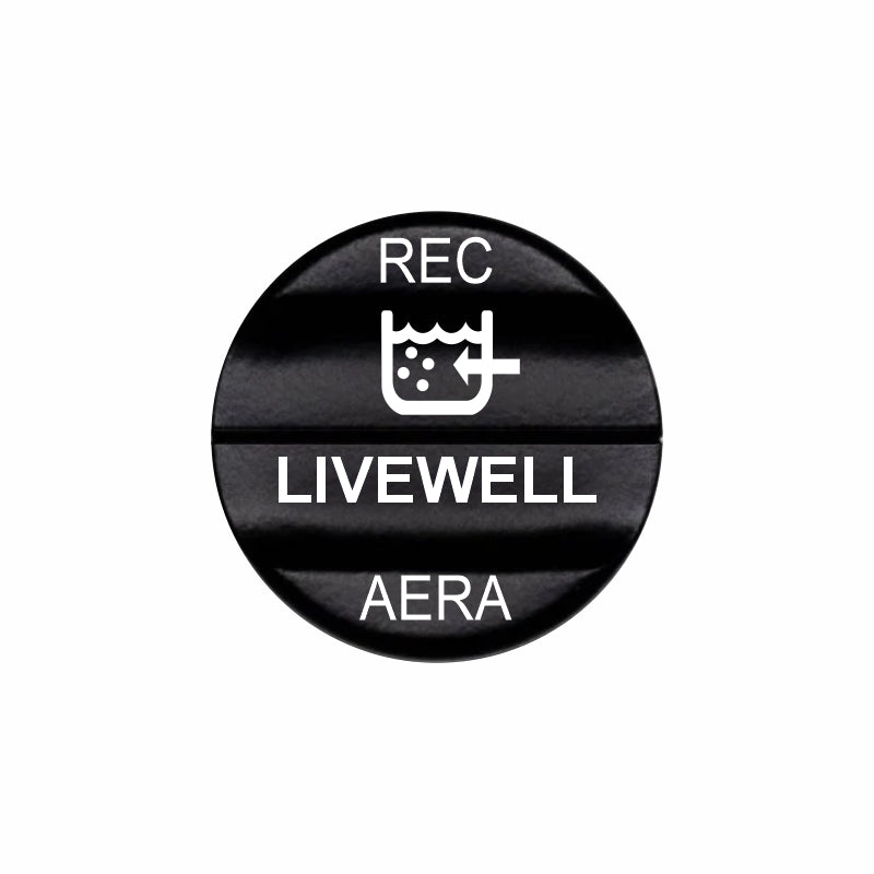 Bluewater Livewell REC/AERA actuator with black laser-etched LIVEWELL, REC and AERA labels