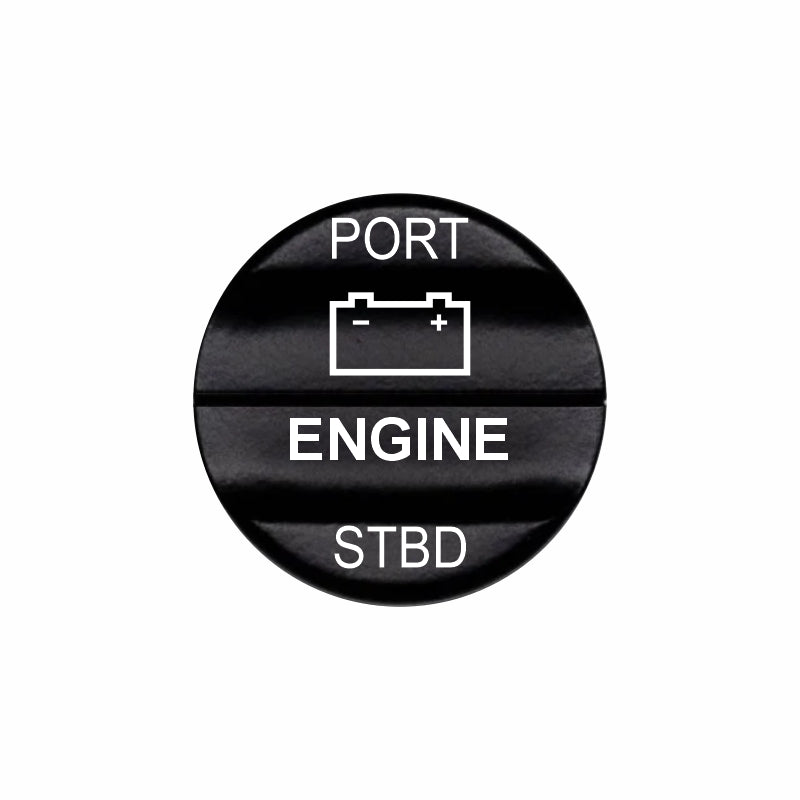 Bluewater 2N1 actuator labeled PORT · ENGINE · STBD with white laser-etched battery icon