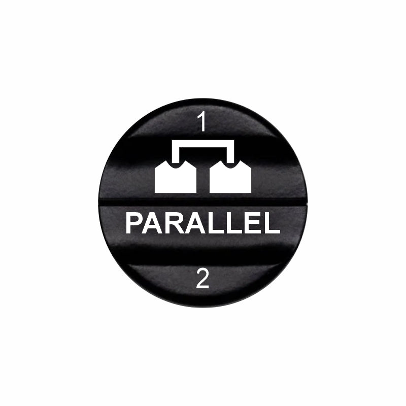 Bluewater Parallel 1/2 laser-etched 2N1 actuator button labeled PARALLEL with numbers 1 and 2