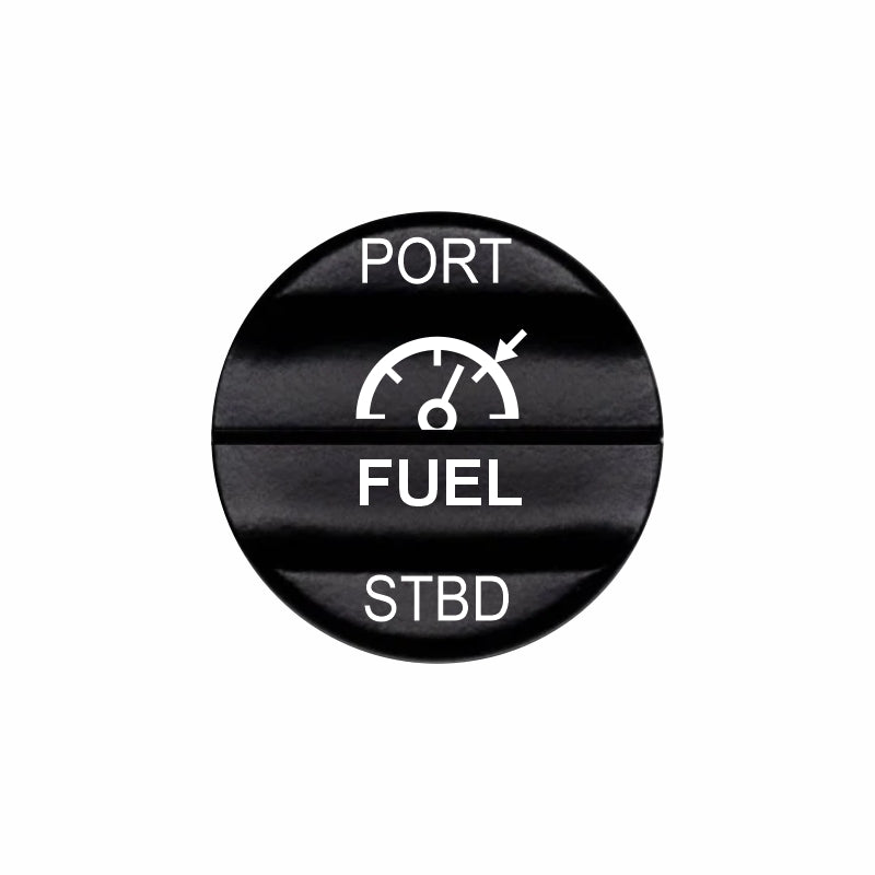 Bluewater laser-etched Fuel actuator labeled PORT and STBD with gauge icon