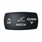 Technoexpress Shop HATCH UP/DOWN rocker switch label with white arrows and tilt icon