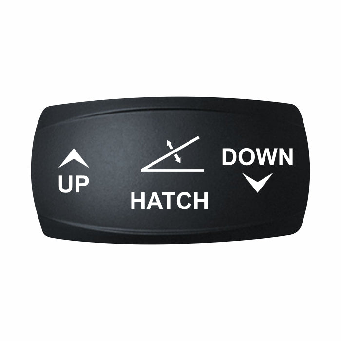 Technoexpress Shop HATCH UP/DOWN rocker switch label with white arrows and tilt icon
