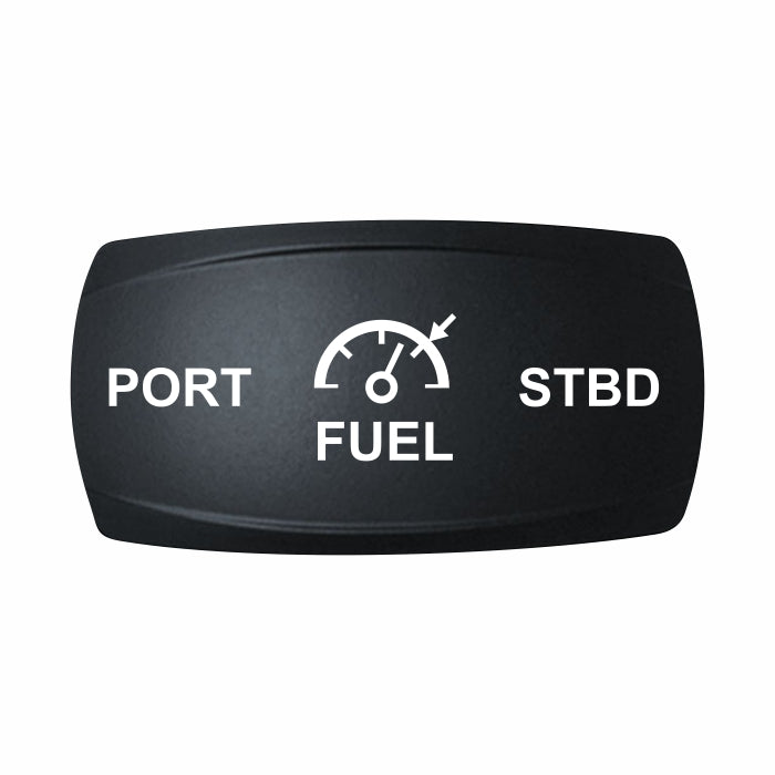 Technoexpress FUEL rocker label showing fuel gauge icon with PORT and STBD text