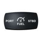 Technoexpress FUEL rocker label showing fuel gauge icon with PORT and STBD text
