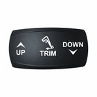 Technoexpress Shop TRIM UP/DOWN rocker switch label showing UP arrow, trim icon, DOWN arrow