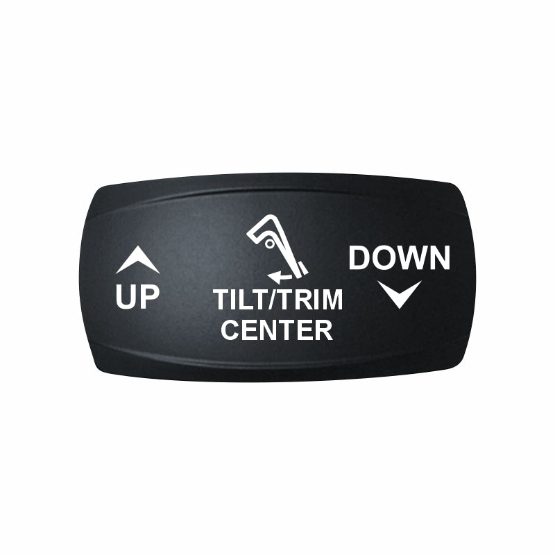 Technoexpress TILT/TRIM CENTER actuator label with UP arrow, trim icon and DOWN