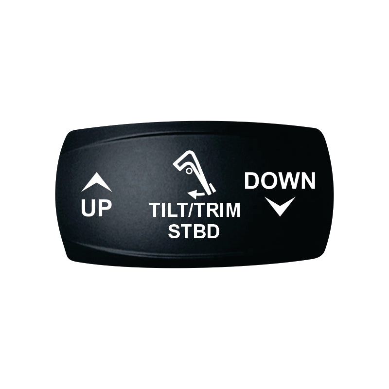 Technoexpress TILT/TRIM STBD black rocker switch panel labeled UP and DOWN with arrow icons