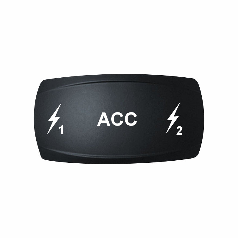 Technoexpress ACC 1/2 rocker switch cover labeled ACC with left and right bolt icons