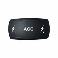 Technoexpress ACC 1/2 rocker switch cover labeled ACC with left and right bolt icons