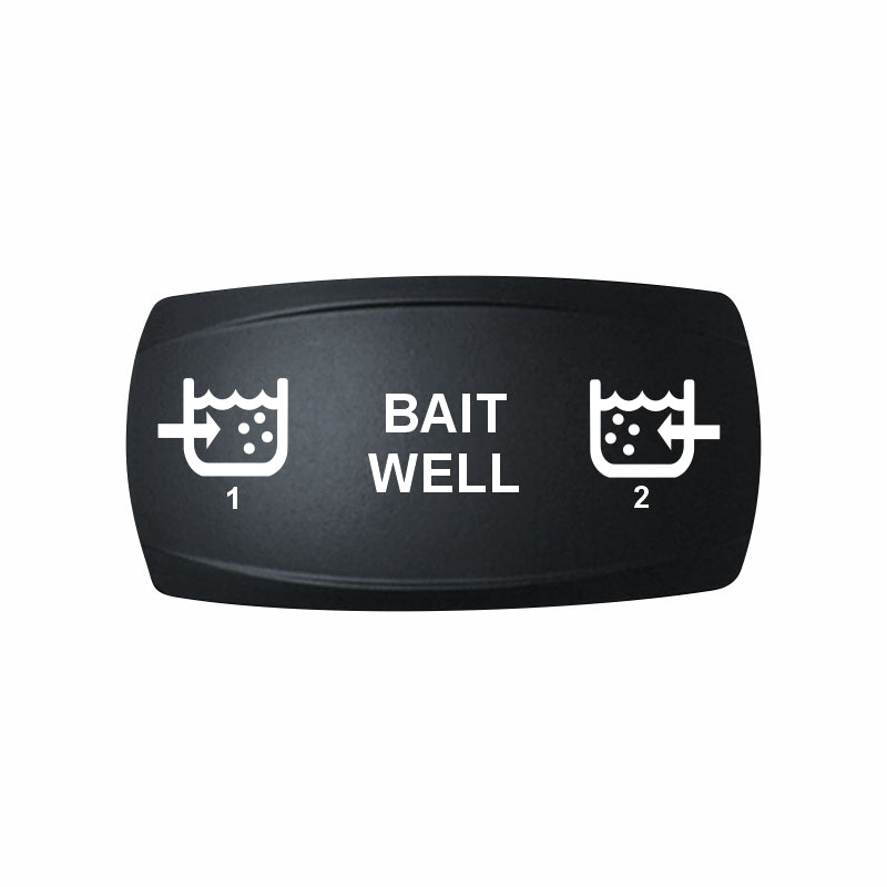 Technoexpress BAIT WELL dual rocker switch panel labeled 1 and 2 with white icons