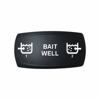 Technoexpress BAIT WELL dual rocker switch panel labeled 1 and 2 with white icons