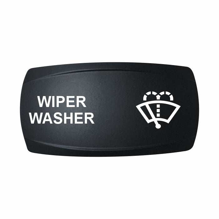 Technoexpress WIPER WASHER black rocker switch label with white text and windshield-washer icon