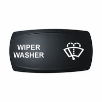 Technoexpress WIPER WASHER black rocker switch label with white text and windshield-washer icon