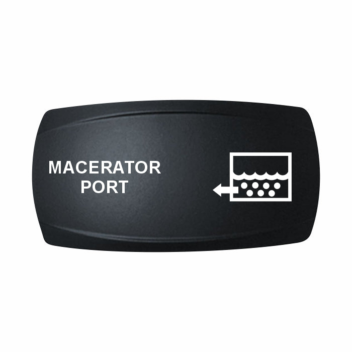 Technoexpress Shop Macerator Port black rocker switch labeled MACERATOR PORT with macerator discharge icon