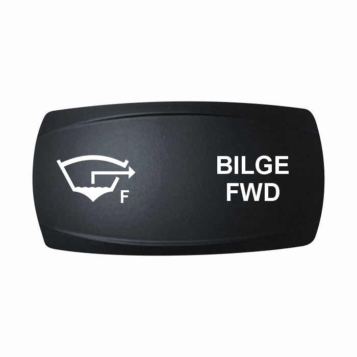 Technoexpress black rocker switch actuator labeled "BILGE FWD" with bilge indicator icon