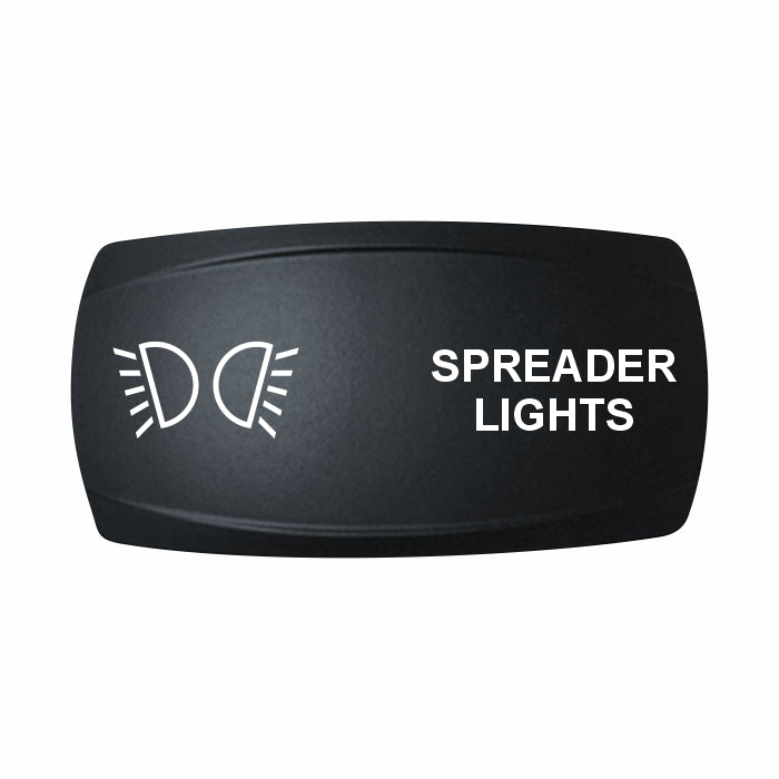 Technoexpress black rectangular rocker switch labeled "SPREADER LIGHTS" with light icon