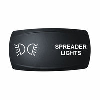 Technoexpress black rectangular rocker switch labeled "SPREADER LIGHTS" with light icon