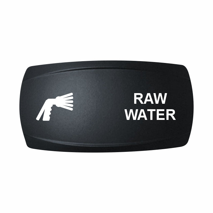 Technoexpress Shop rocker switch cover labeled RAW WATER with white spray-nozzle icon