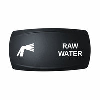 Technoexpress Shop rocker switch cover labeled RAW WATER with white spray-nozzle icon